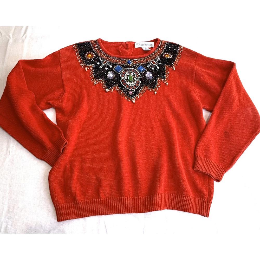 Vintage 80s Victoria‎ Harbour Beaded Statement Sweater Small